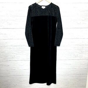Vintage Diane Von Furstenberg Black Velvet Maxi Dress Long Sleeves size Medium